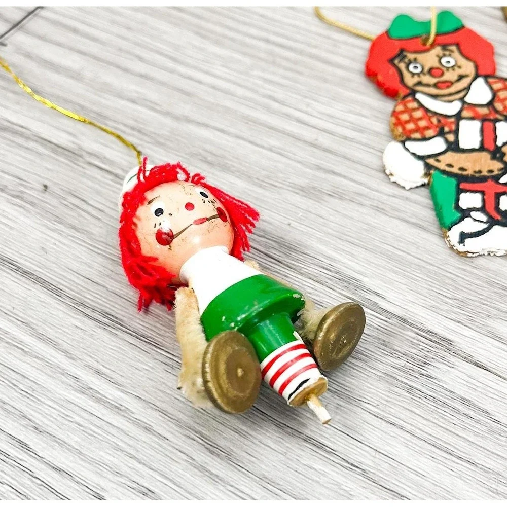 Vintage Wooden Christmas‎ Raggedy Anne Doll Ornament Set of 3